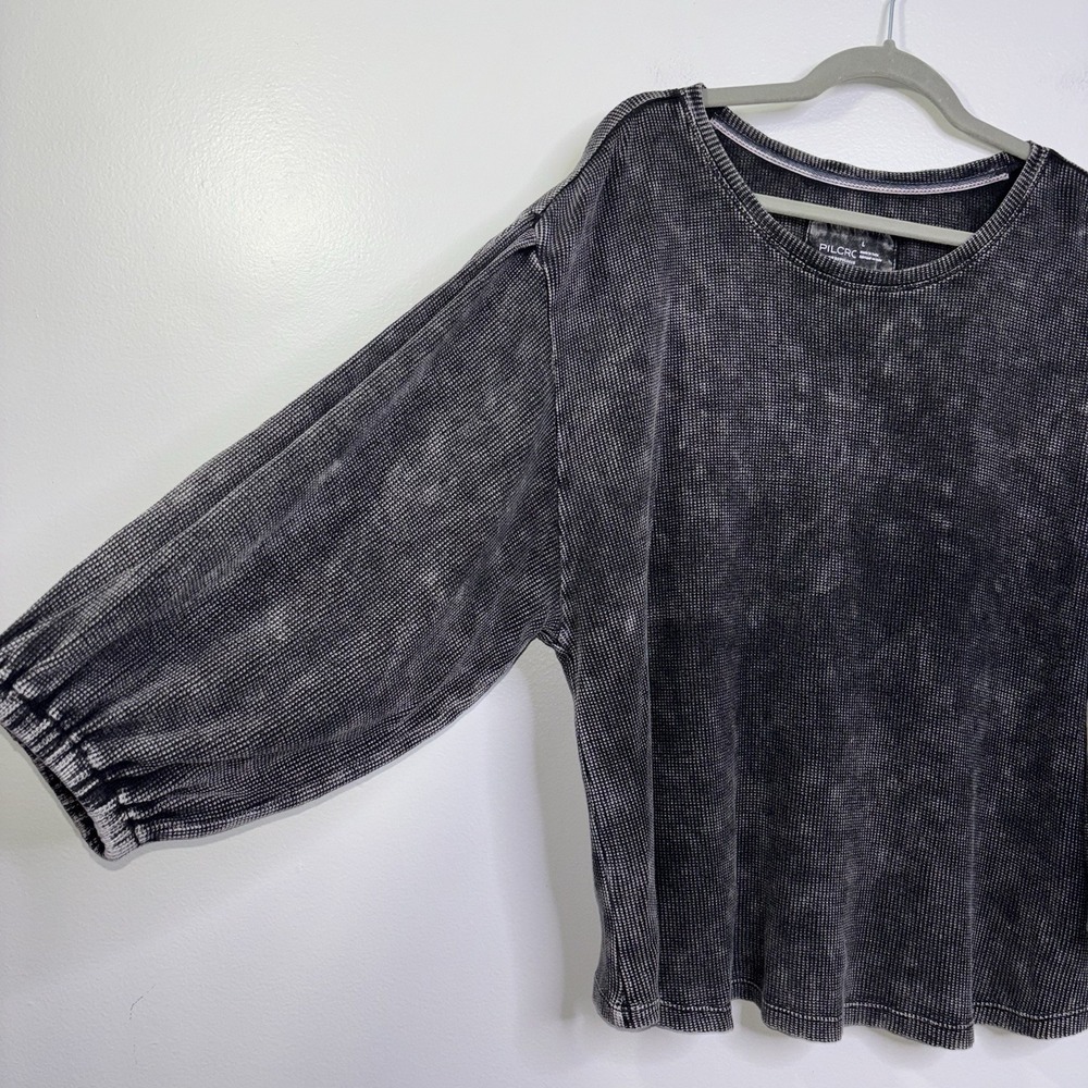Pilcro anthropologie Black Waffle Knit Balloon Puff Sleeve Size Large - Picture 3 of 5